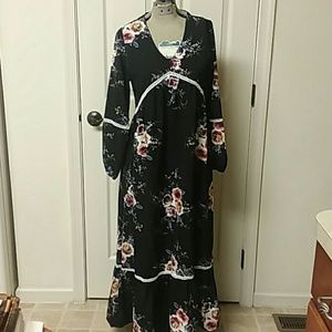 Boho Maxi Dress never worn brown with flower desig